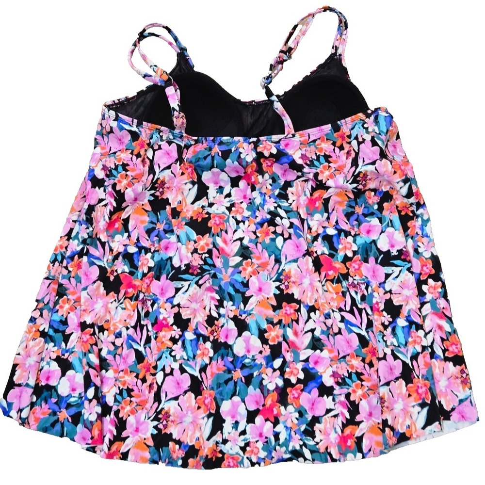 Swim Solutions Pleated Tankini Top&High Waist Brief Womens 14 Multi Floral NWT - Picture 4 of 16